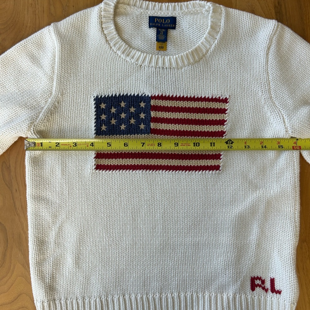 Polo by Ralph Lauren Kids Cream Sweater with Red and Navy Flag Knit - Picture 2 of 6